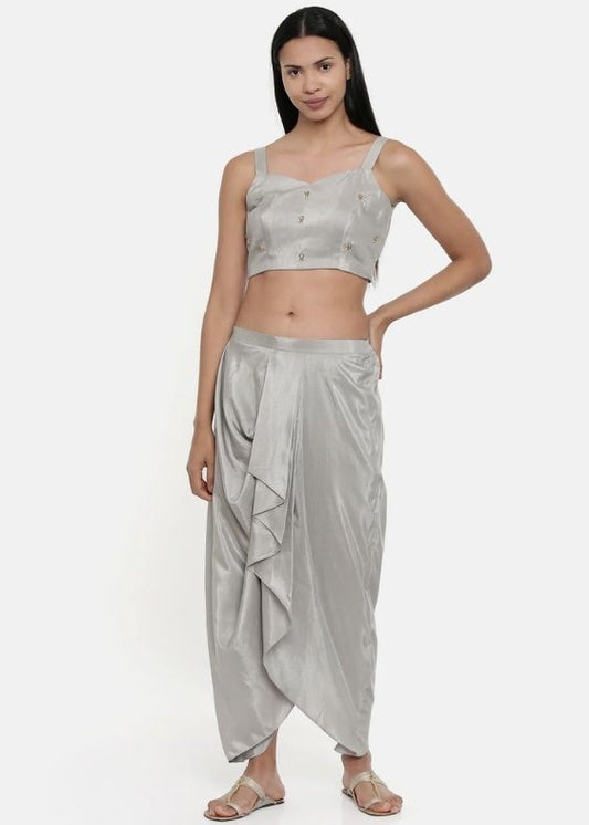 Silver Grey Silk Dhoti Pant- ASDP025