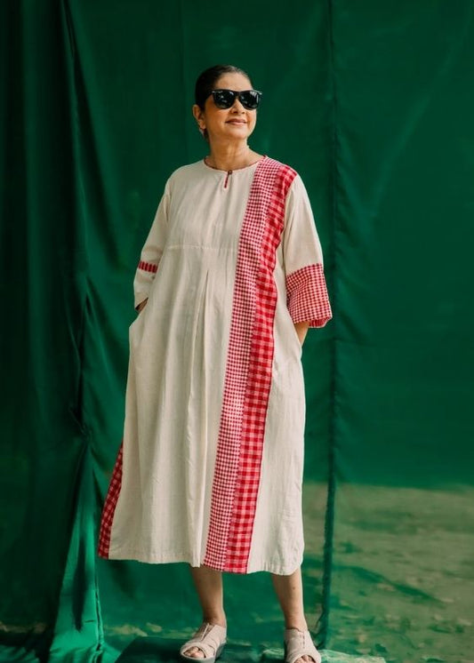 White Khadi Side Panelled Dress