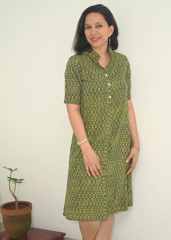 Green print dress