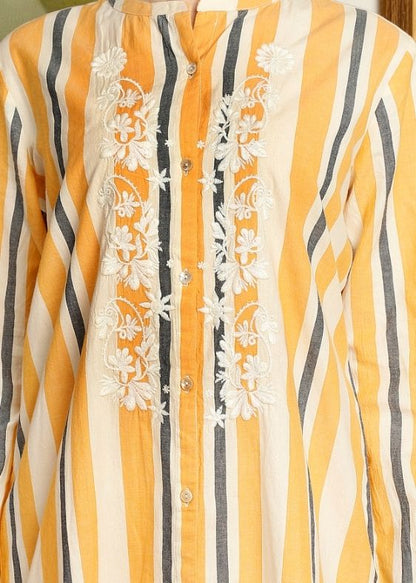 Yellow Stripes Cotton Long Kurta