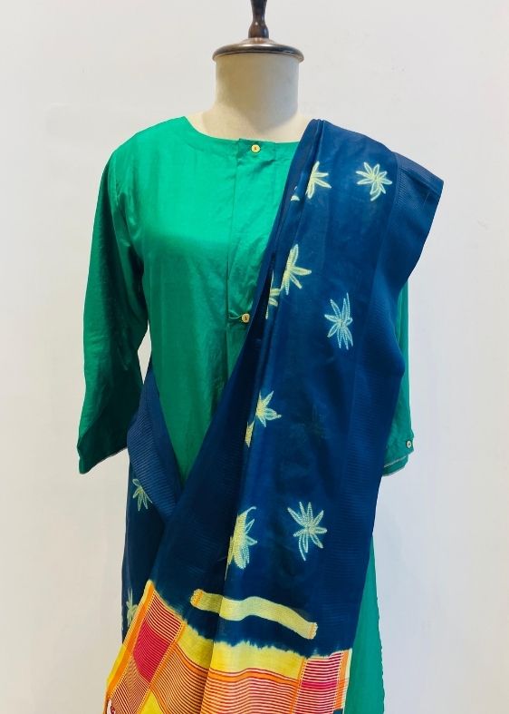 Blue Maheswari Shibori Dupatta