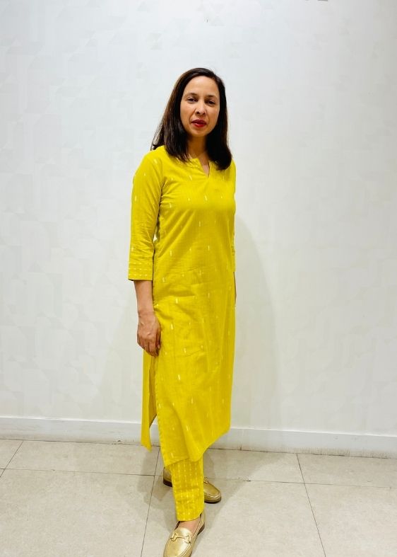 Lime Yellow cotton long kurta