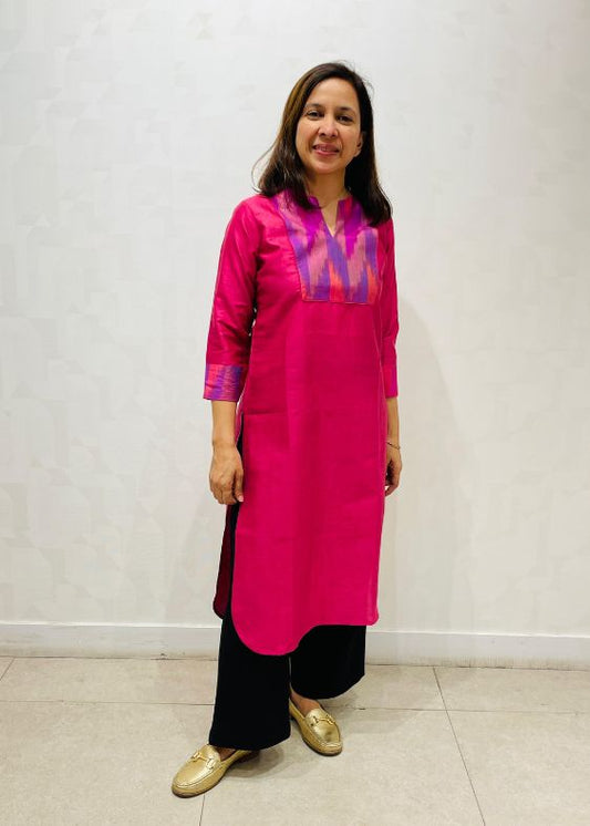 Pink deepam neck long kurta