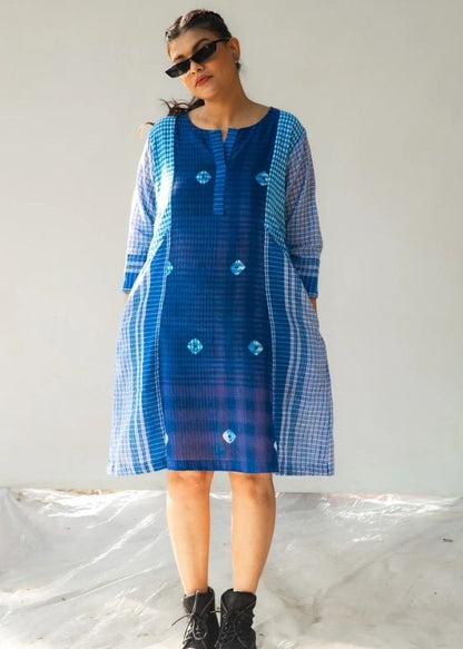 Blue Tie - Dye Colour Block Dress