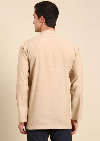 Beige Malai Cotton Short Kurta - MMSK068