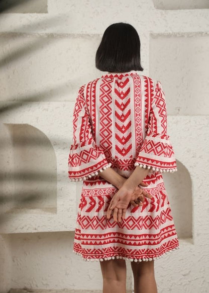 Red Ikat Print Cotton Dress