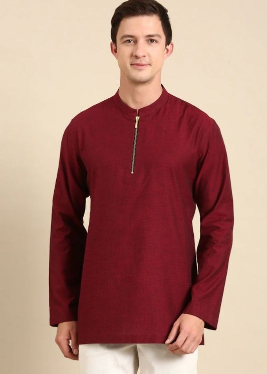 Maroon Malai Cotton Short Kurta - MMSK069