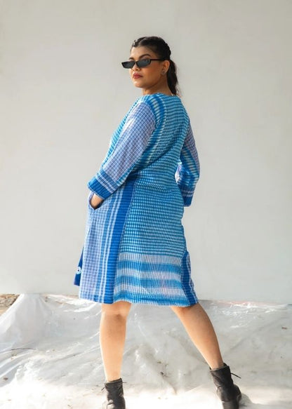 Blue Tie - Dye Colour Block Dress