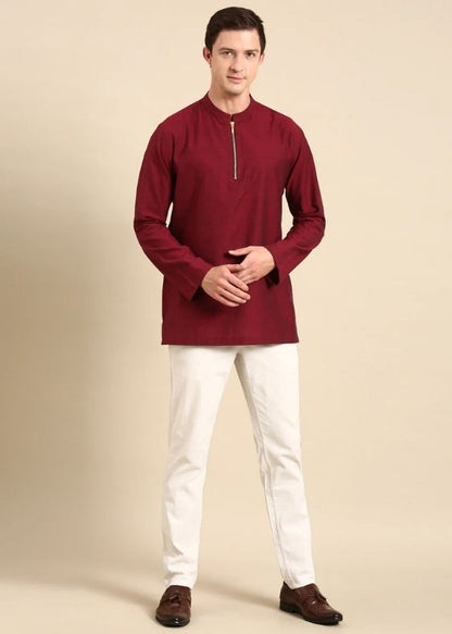 Maroon Malai Cotton Short Kurta - MMSK069