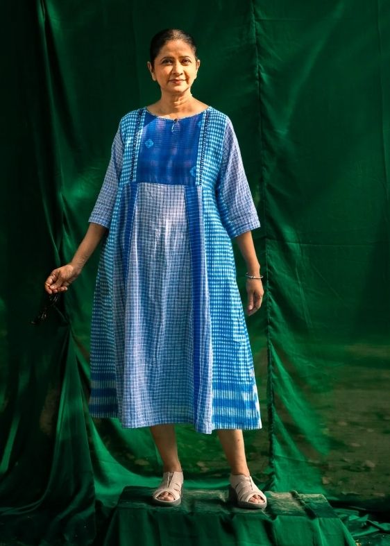 Blue Side Panelled Embroidered Dress