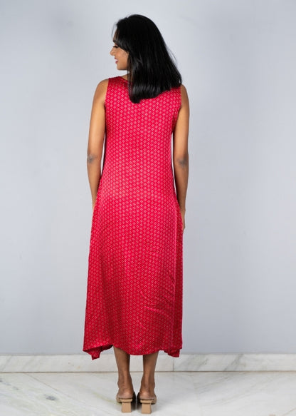 Red Printed Modal Silk Dress