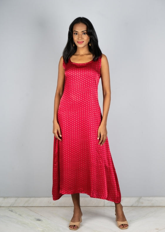 Red Printed Modal Silk Dress