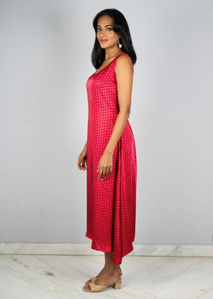 Red Printed Modal Silk Dress