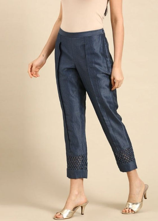 Blue Chanderi Kota Tappered Pant-ASP056