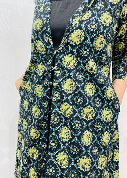 Black lime floral cotton jacket