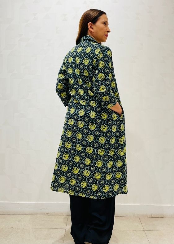 Black lime floral cotton jacket