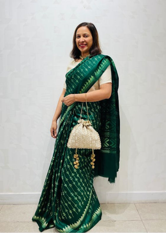 Green tussar silk shibori saree