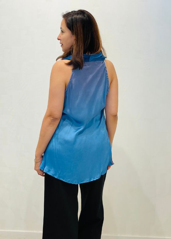 Gradiant blue cowl neck modal silk blouse