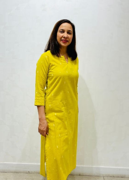 Lime Yellow cotton long kurta