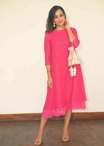Pink sequins double fulia cotton dress
