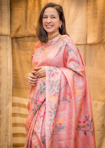 Pink Fuliasilk Jamdhani saree