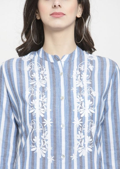 Blue stripes cotton blouse