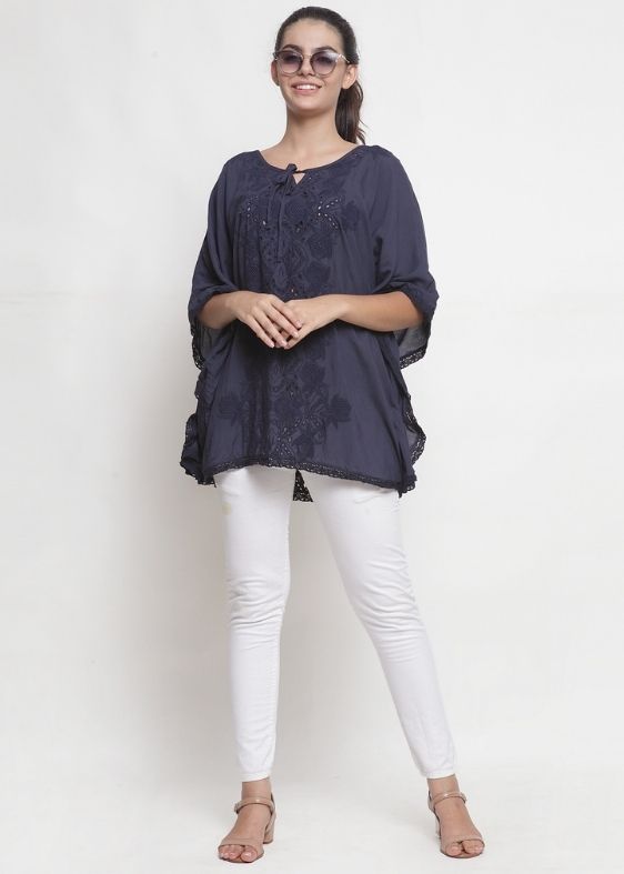 Navy blue cotton viscose blouse