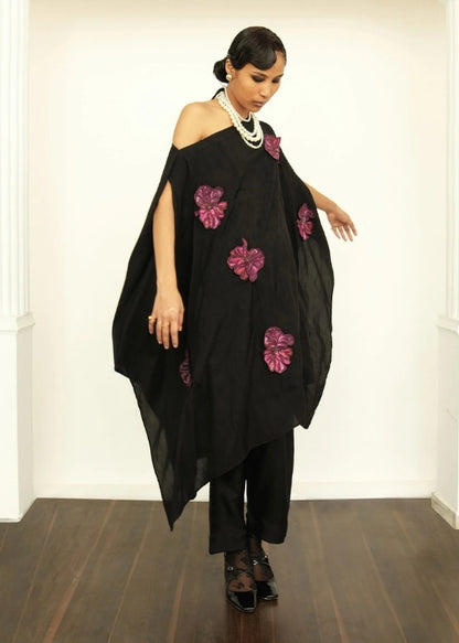 Applique Black Off Shoulder Dress