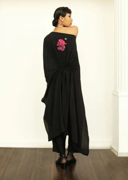 Applique Black Off Shoulder Dress