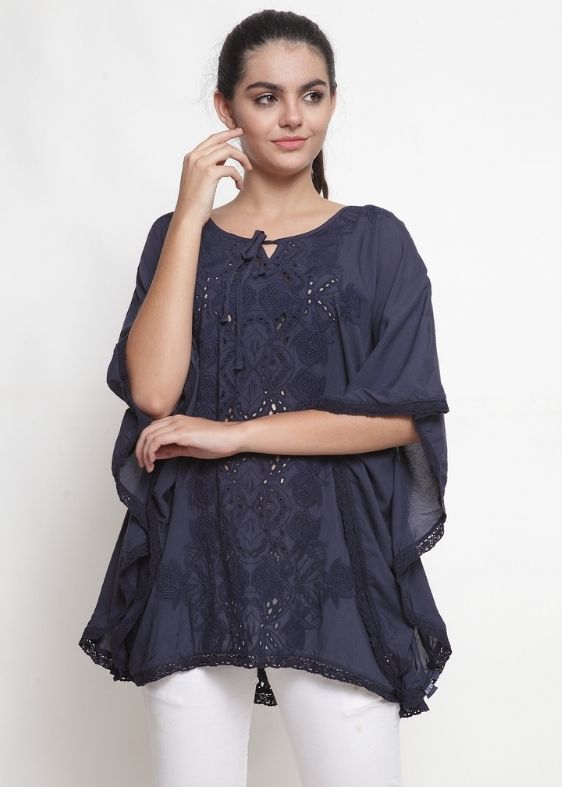 Navy blue cotton viscose blouse