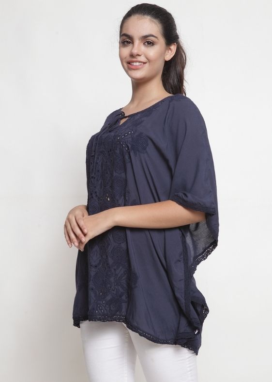 Navy blue cotton viscose blouse