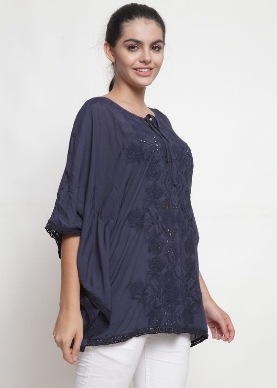 Navy blue cotton viscose blouse