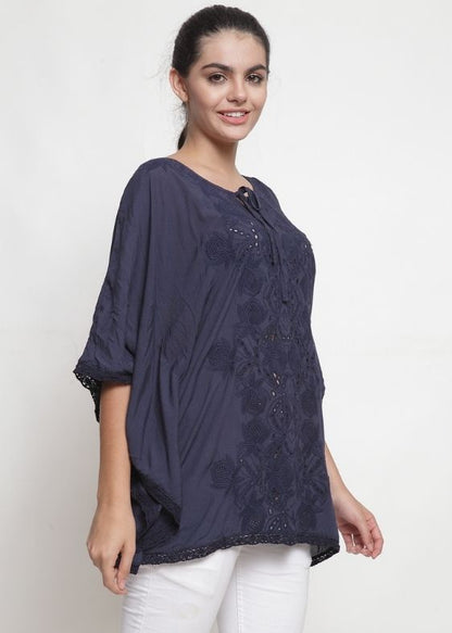 Navy blue cotton viscose blouse