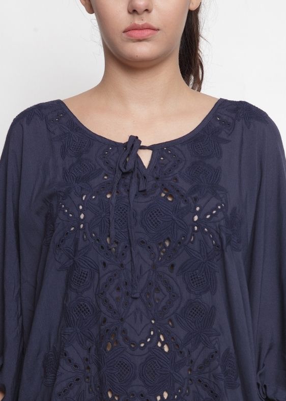 Navy blue cotton viscose blouse