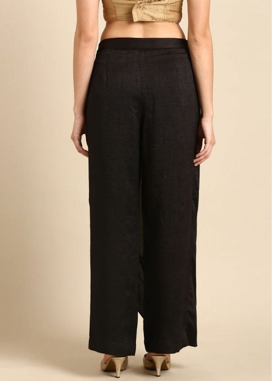 Black Crush Silk Palazzo Pant- ASPL040