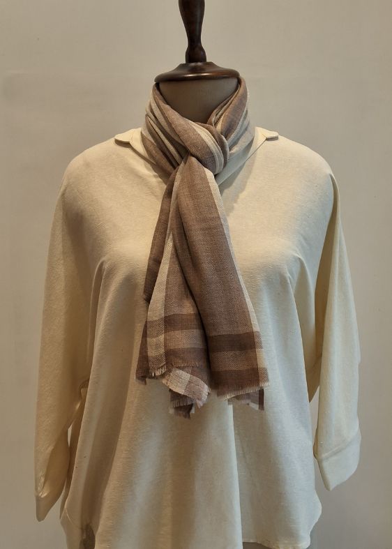 Brown and Beige checks Cashmersilk Stole