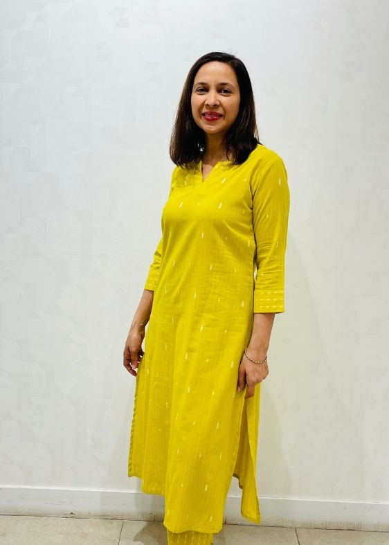 Lime Yellow cotton long kurta