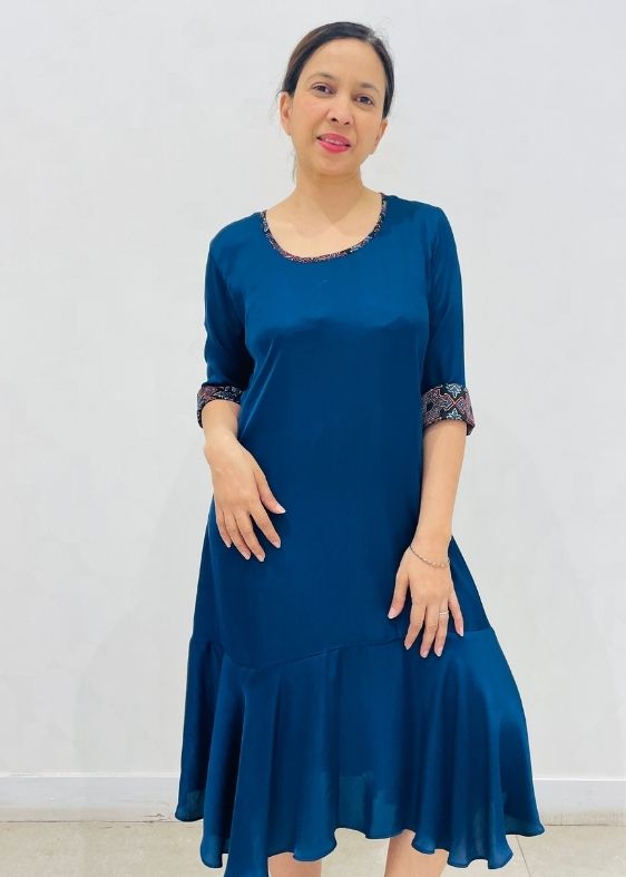 Blue round neck ajrakh dress