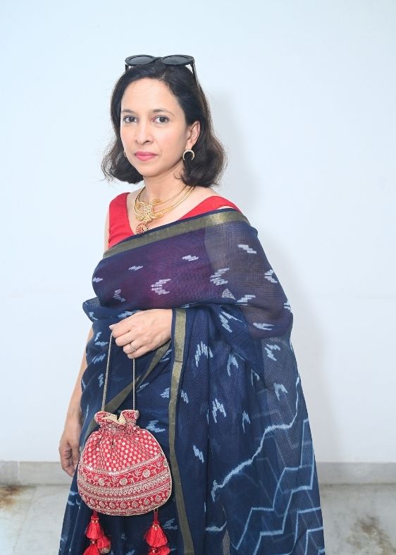 Indigo Shibori Silk Kota Saree