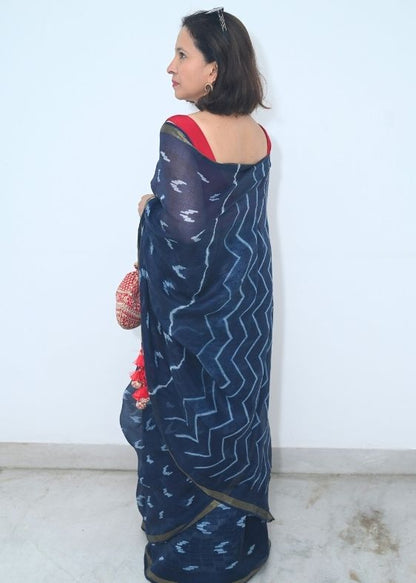 Indigo Shibori Silk Kota Saree