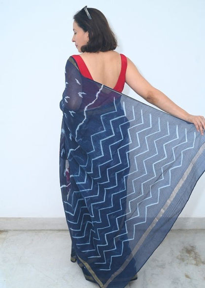 Indigo Shibori Silk Kota Saree