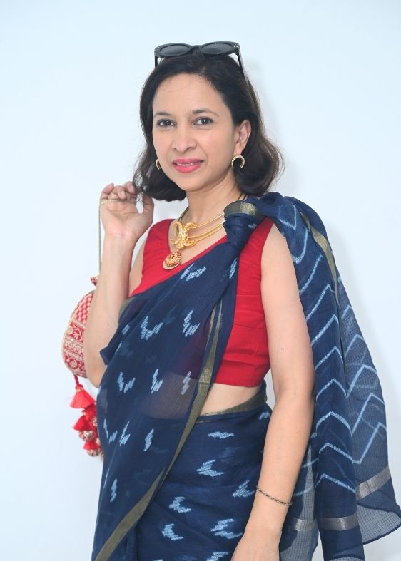 Indigo Shibori Silk Kota Saree