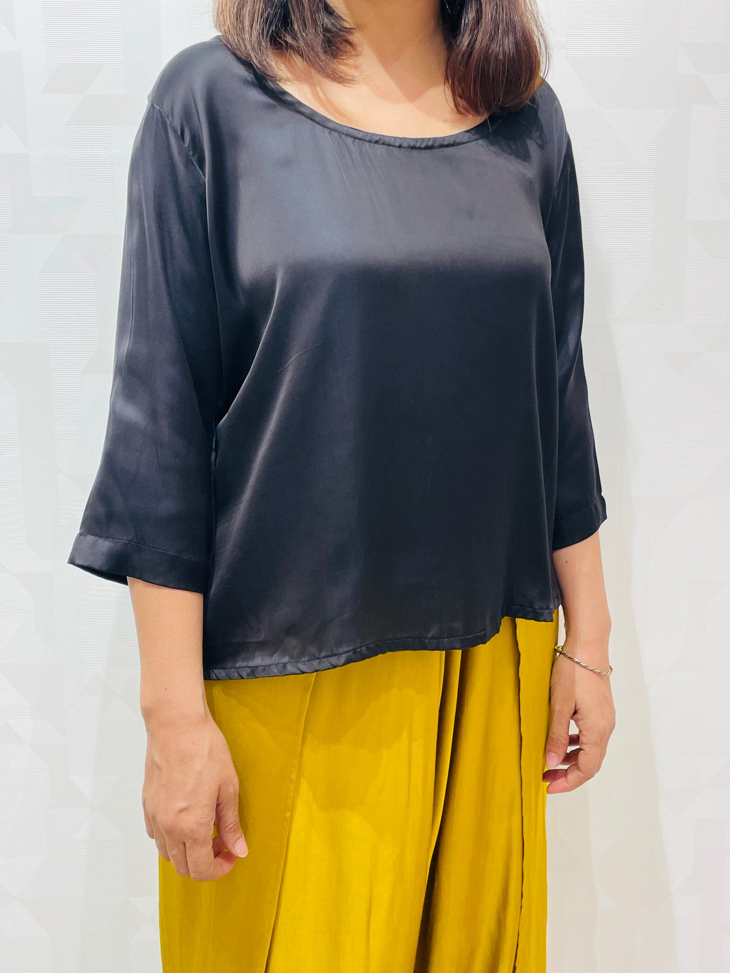 Black solid modal silk top