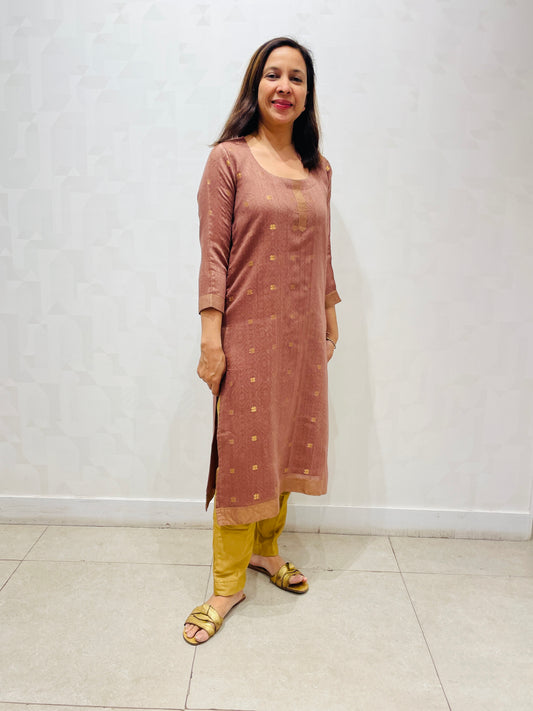 Brown buti silk long kurta