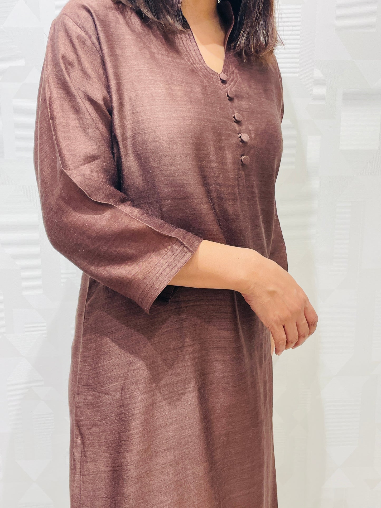 Brown self stitch line long kurta