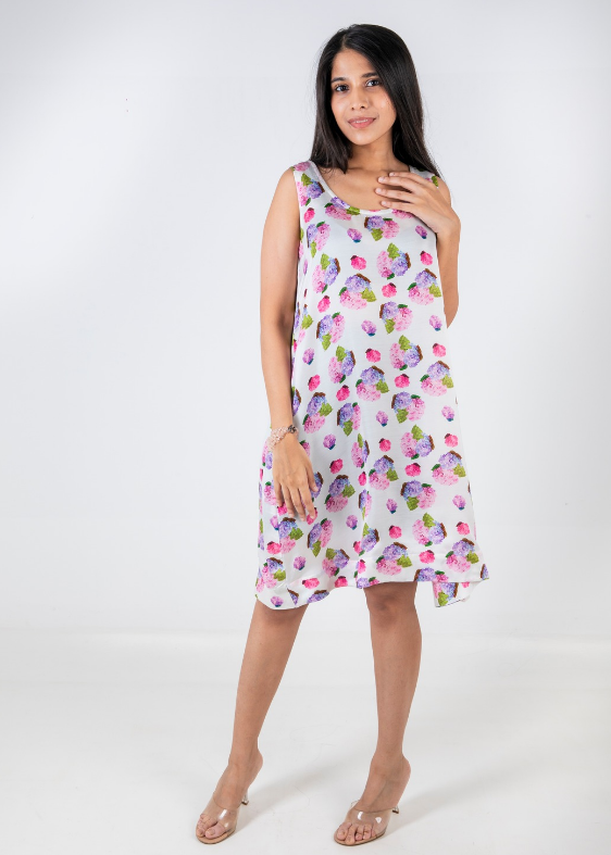 Hydrangea Print Sleeveless Modal Dress