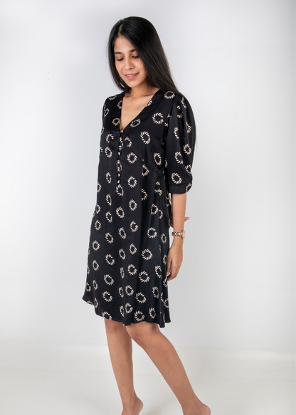 Black Disk Print Modal Dress