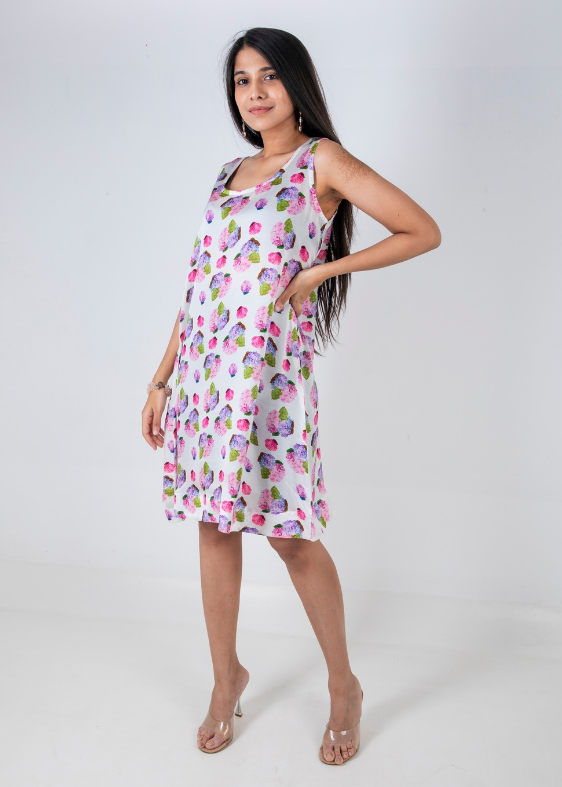 Hydrangea Print Sleeveless Modal Dress