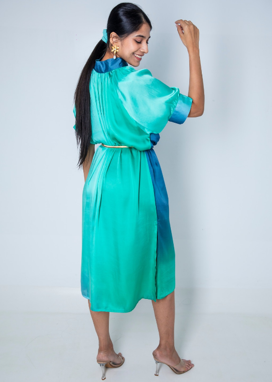 Mint Blue High Collar Ombre Modal Dress