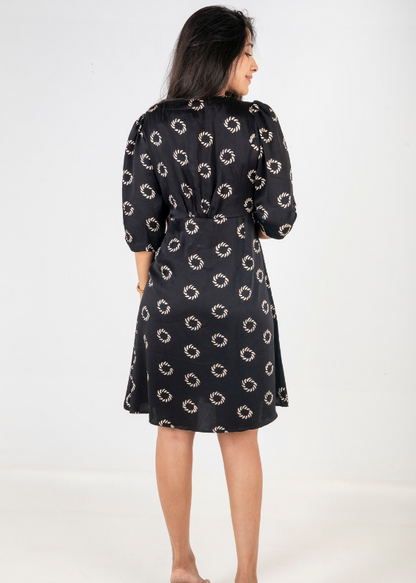 Black Disk Print Modal Dress